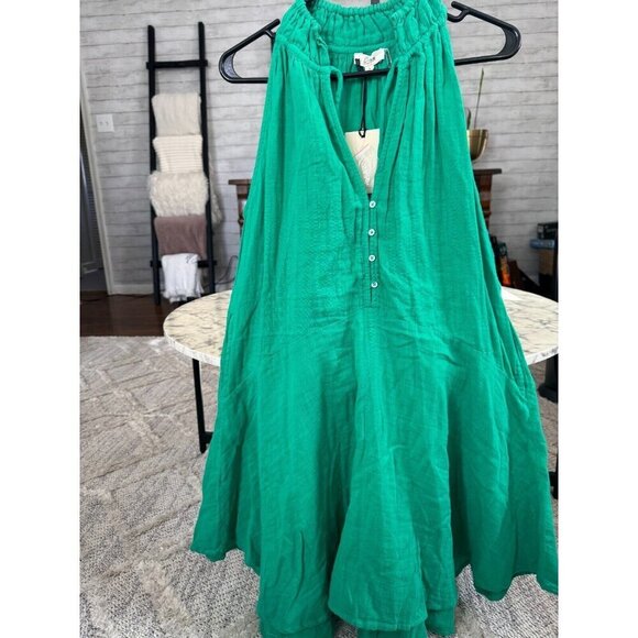 New Elan Green Halter Vneck Button Front Cotton Cover-Up Minidress Women Size L - Picture 2 of 8